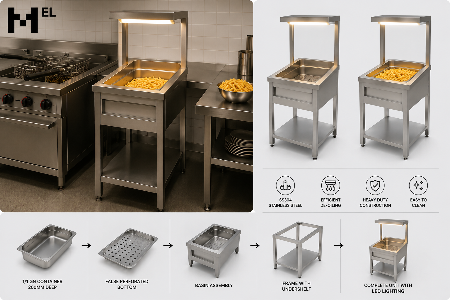 Stainless Steel Chips Dump Station with Overhead LED Lighting