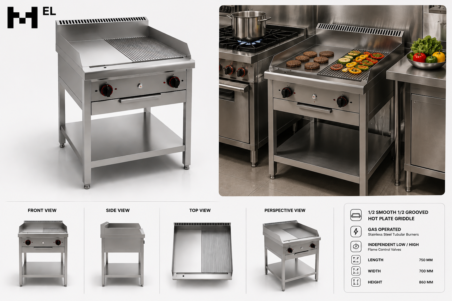Gas Hot Plate Griddle – 1/2 Smooth 1/2 Grooved