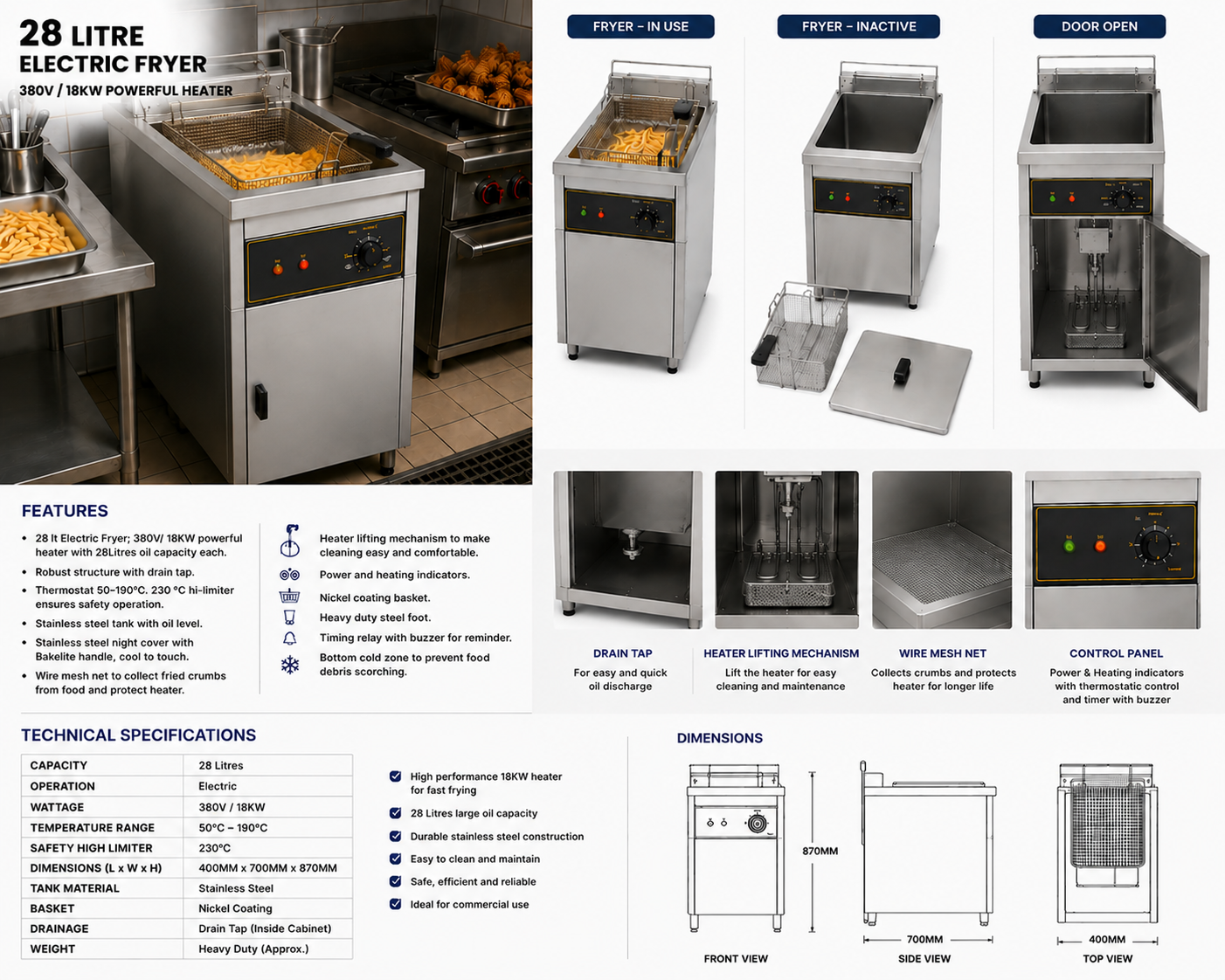 Electric Fryer  28 Litre Single Pan
