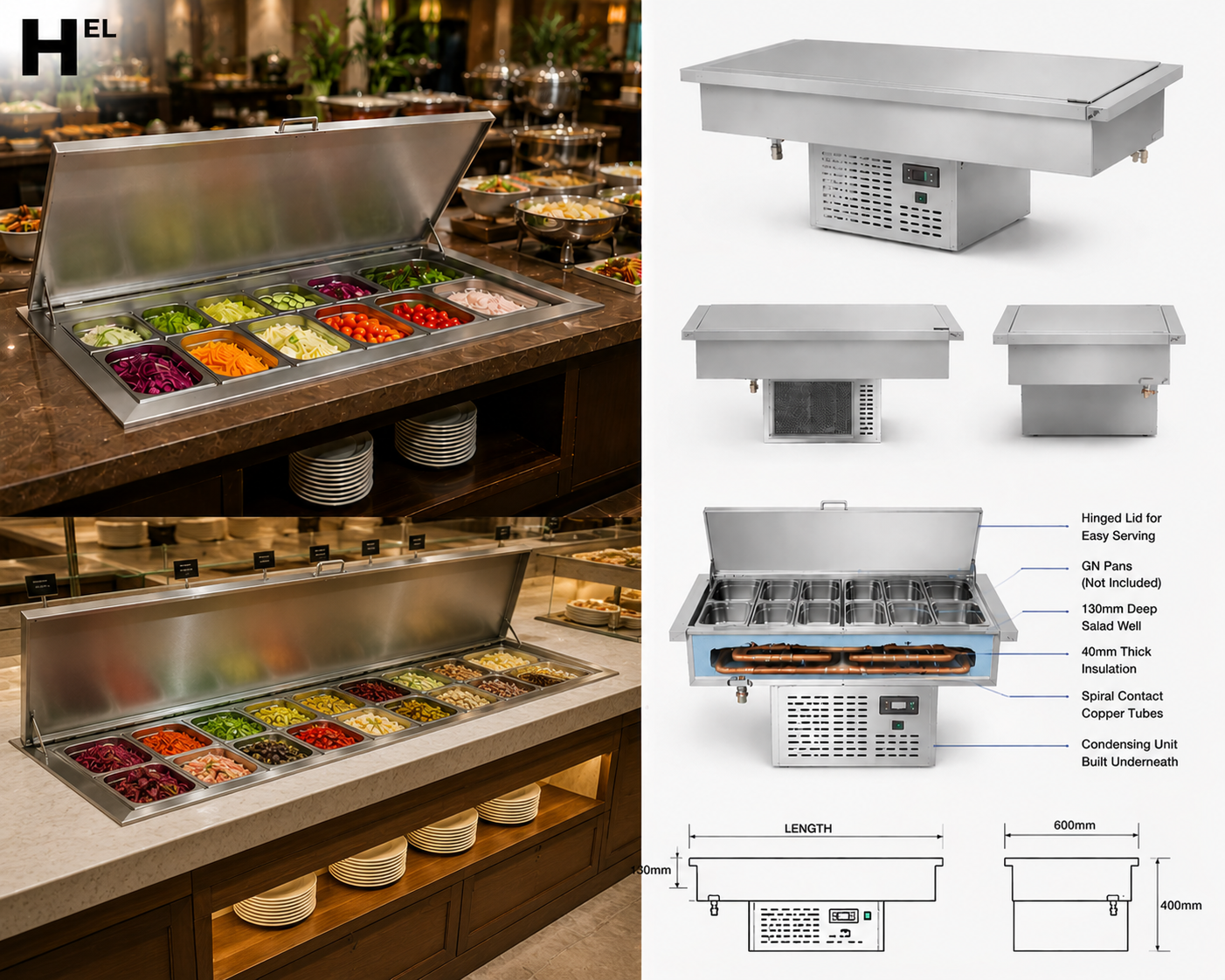 Stainless Steel Drop-In Refrigerated Salad Well