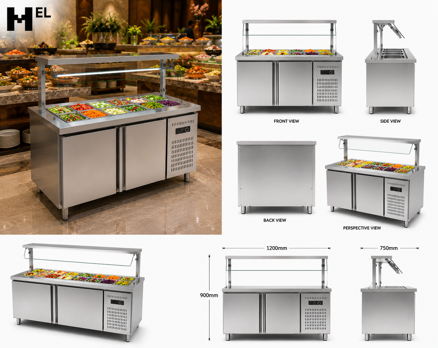 Refrigerated Salad Display Bar with Chilled Cupboard