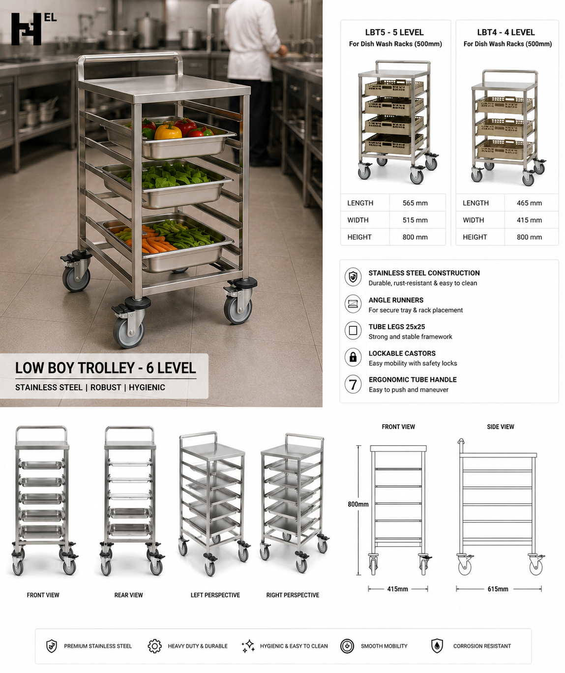 Stainless Steel Low Boy Trolley